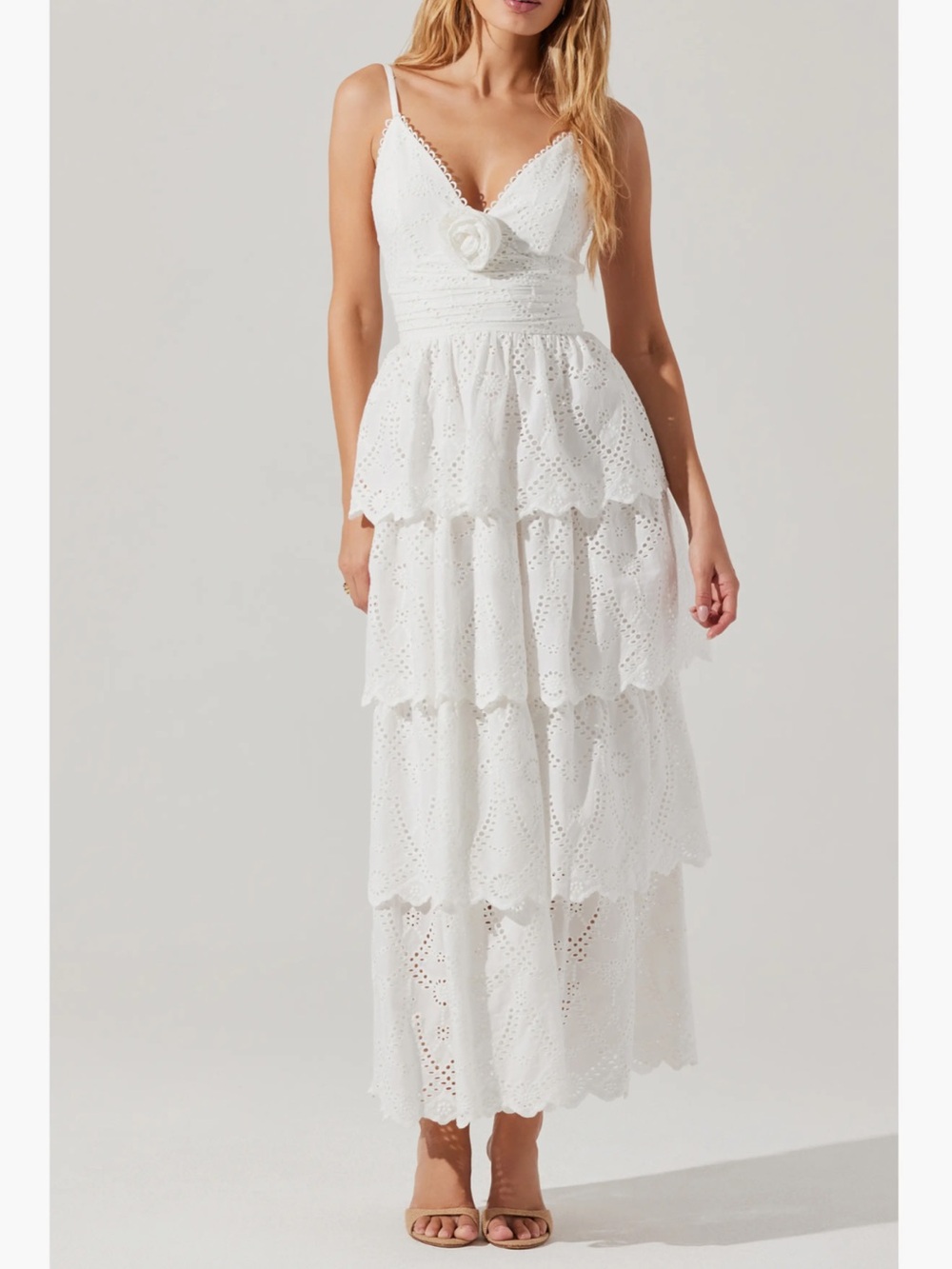 Astr White Eyelet Tiered Maxi Dress